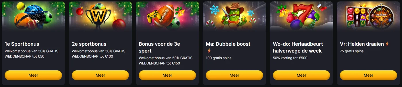Wildzy Casino bonusoverzicht met sportbonussen, gratis spins en herlaadacties
