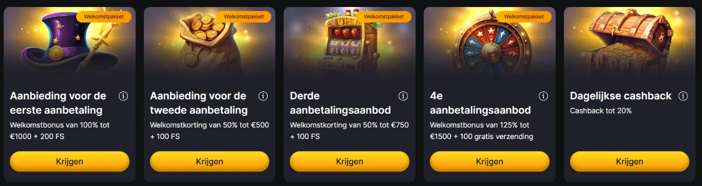 Wildzy Casino welkomstpakket met aanbetalingsbonussen, free spins en dagelijkse cashback